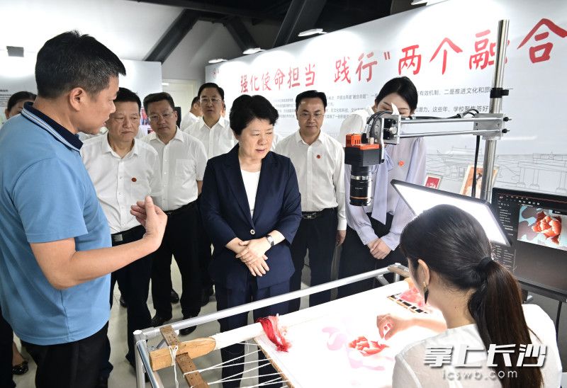 吴桂英听取安博线上平台践行“两个融合”有关情况介绍。